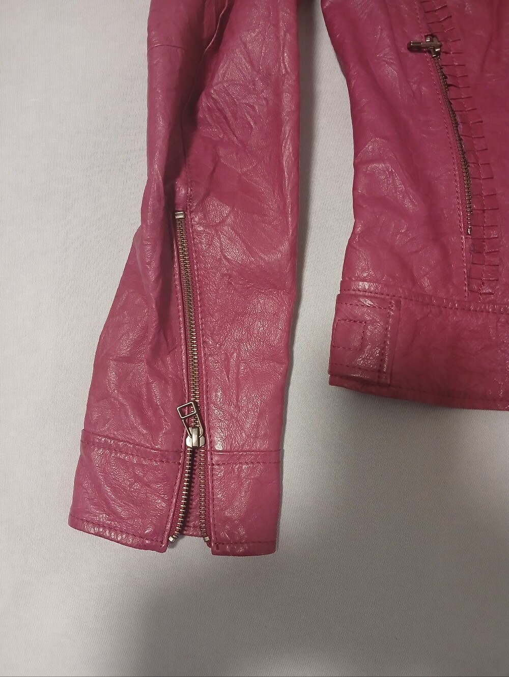 Danier Women's Genuine Leather Pink Moto Biker Jacket Small S Y2K Fitted - Picture 11 of 11